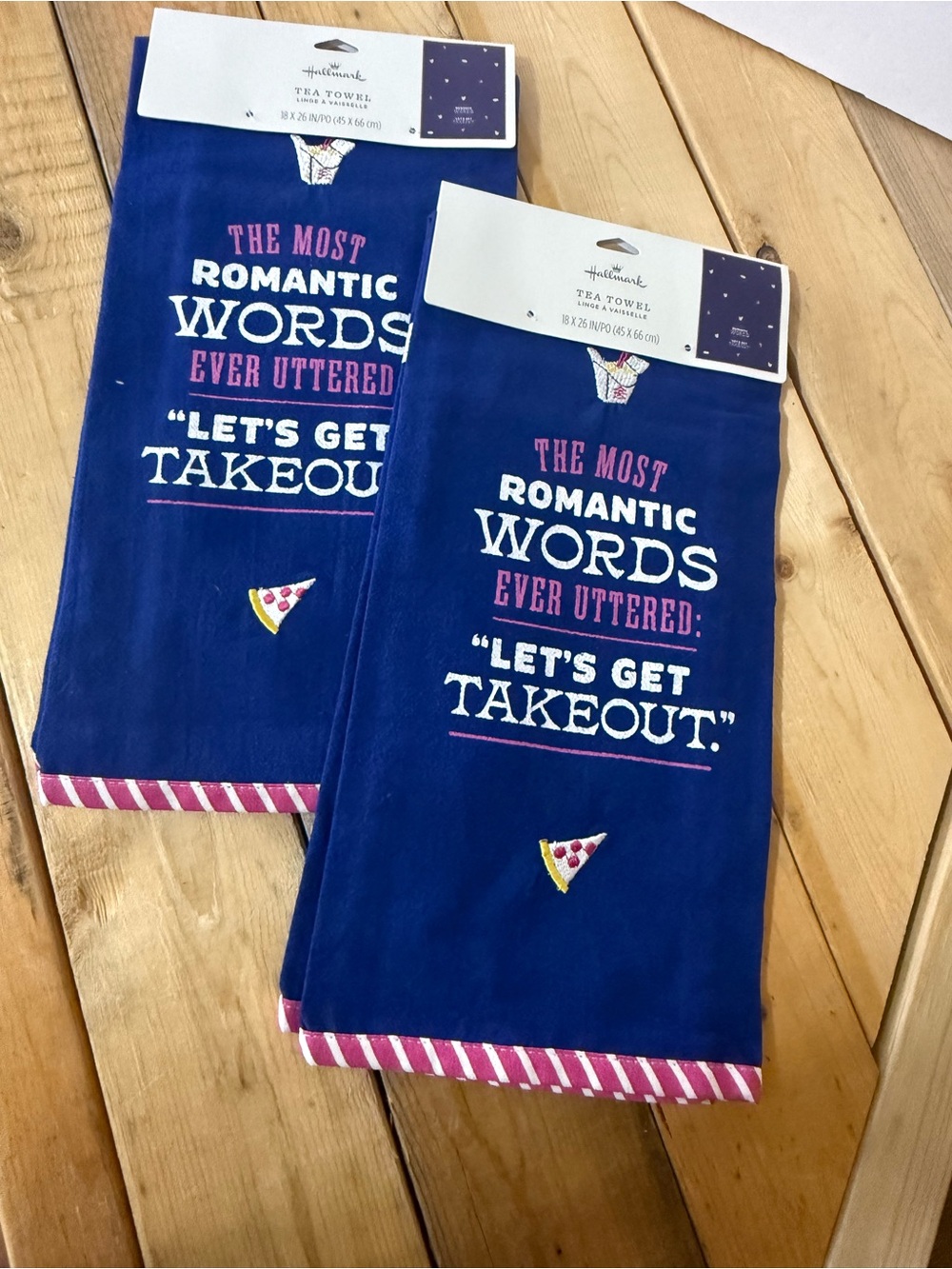 Hallmark Set of 2 Tea Towels Themed Romantic Words ‘Let’s Get Takeout’